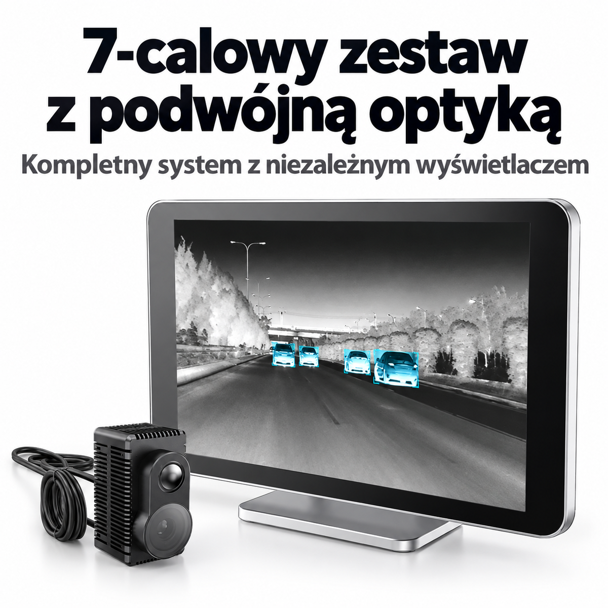 Autós hőkamera éjjellátó – 2 változat, hőkép, kétspektrális mód, 7″ képernyő, ADAS, IP67