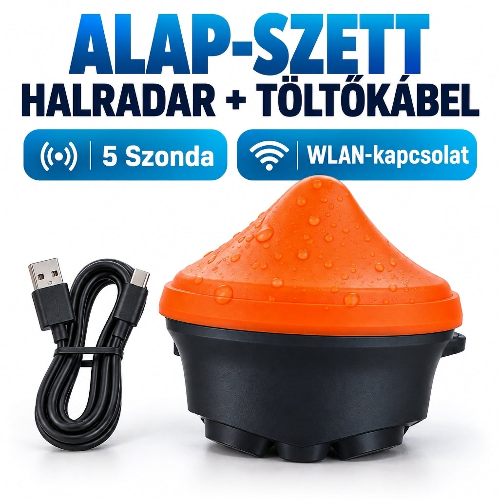 Vezeték nélküli halradar alkalmazással, 5 szondás szonár, 100 m mélység és 150 m WLAN-hatótávolság parti horgászathoz, pontyhorgászathoz, kajakhoz, csónakhoz és lékhorgászathoz