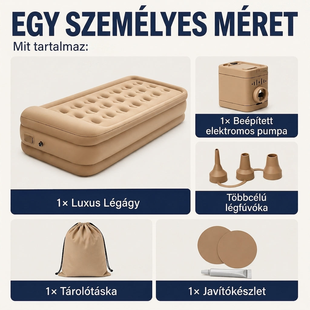 46 cm magas luxus légágy beépített elektromos pumpával – kényelmes vendégágy otthonra, kempingezéshez és utazáshoz