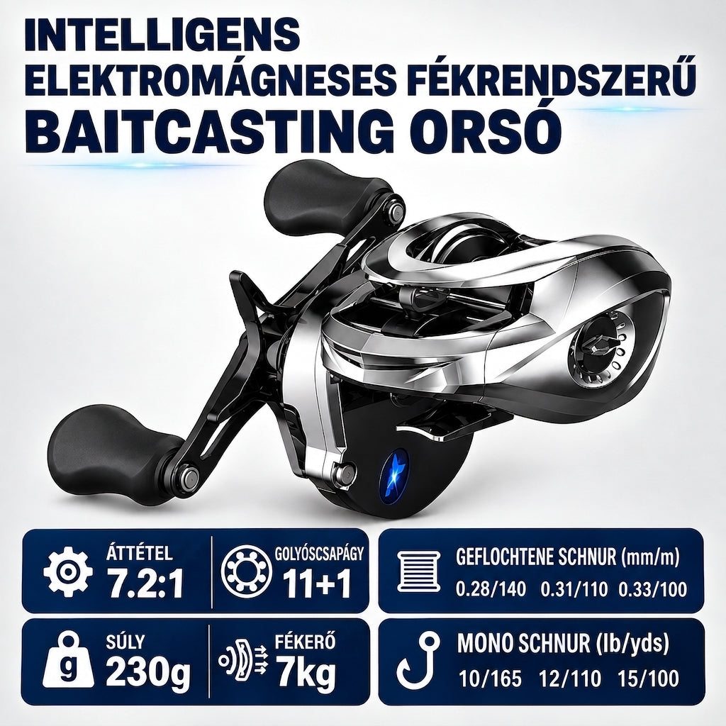 Intelligens Baitcast orsó elektromágneses fékkel – precíz vezérlés és stabil távoli dobások